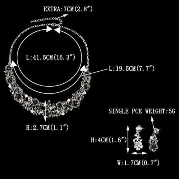 Silver & Black Onyx Austrian Crystal Hibiscus Butterfly Necklace & Earrings Set - Picture 7 of 8